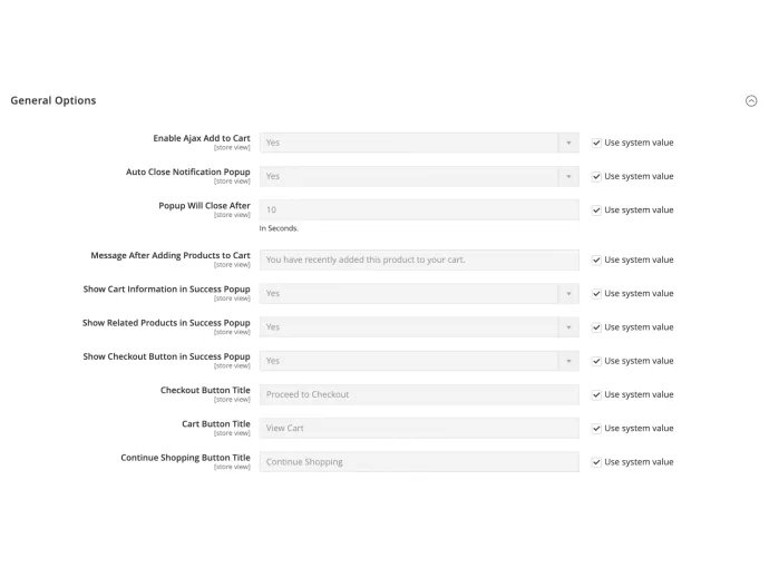 Magento 2 Ajax Shopping Cart Store Configurations