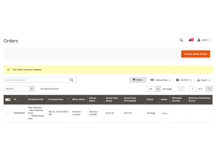 Delete Order Success Notification